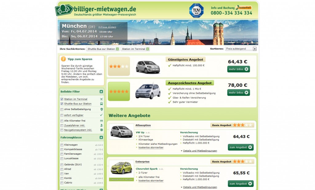 billiger mietwagen vergleich der angebote