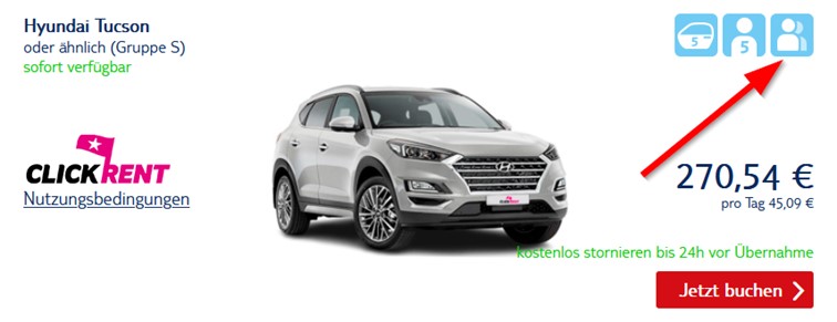 Mietwagen-Angebot bei TUI Cars: Hyundai Tucson mit Zusatzfahrer-Option und Buchungspreis