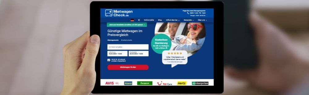Darstellung der Mietwagen-Check Webseite auf einem Tablet
