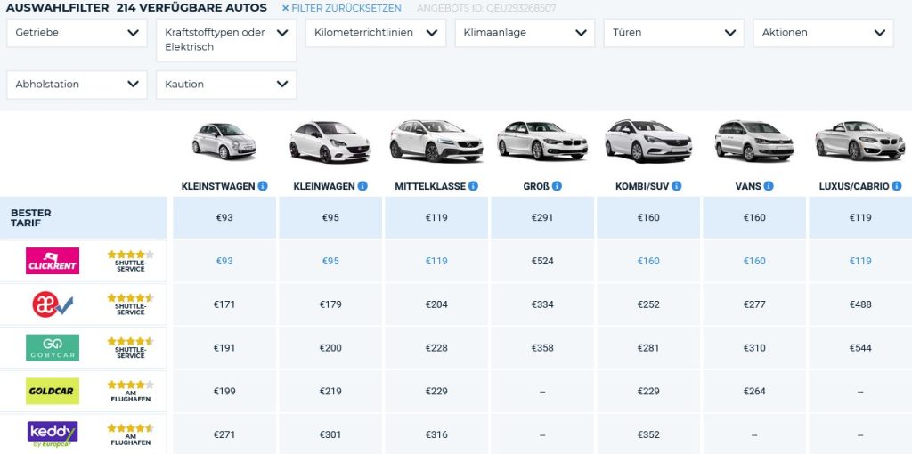 Mietwagen Angebote für Palma de Mallorca auf der Webseite von Auto Europe